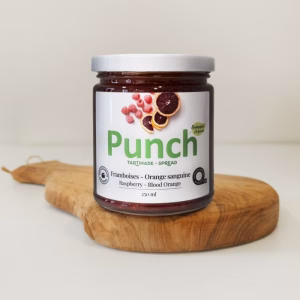 Tartinade biologique de framboises et d’oranges sanguines